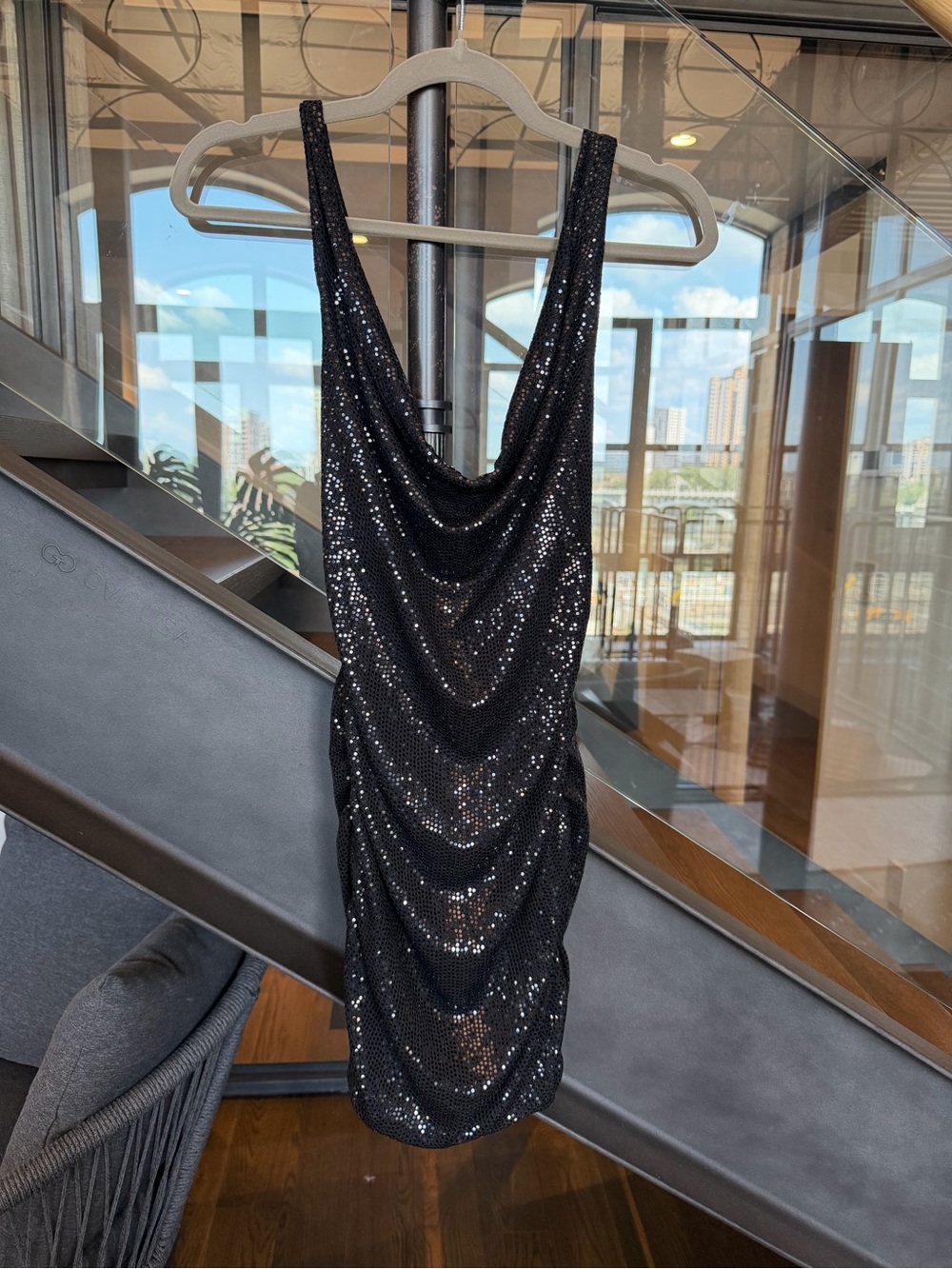Urban Outfitters Black Sequin Cowl Mini Party Dress